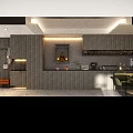 Modern Living and Dining Room Interior With Beige Sofa Marble Coffee Table and Artwork