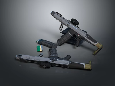 Modern Tactical Weapons With Assault Rifles Magazines And Tactical Gear Accessories Design 3d model