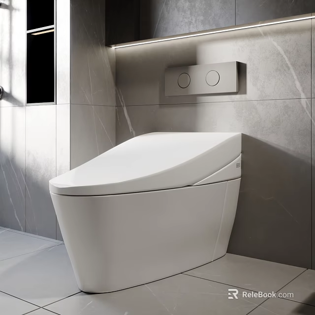Modern Smart Toilet with Sleek Design in Contemporary Bathroom with Grey Marble Walls 3d model 