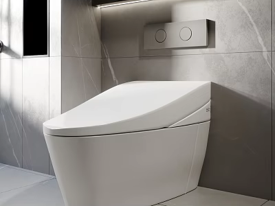 Modern Smart Toilet with Sleek Design in Contemporary Bathroom with Grey Marble Walls 3d model