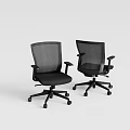 Black Office Chairs With Mesh Back Armrests And Five Star Wheel Base 3d model