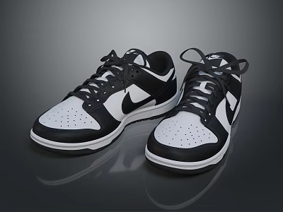 Comfortable Black And White Casual Sneakers With Lace Up Design And White Sole 3d model