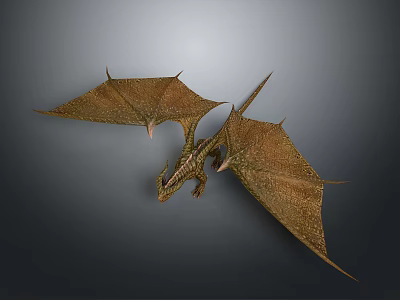 Flying Pterosaur 3D Render With Detailed Textured Wings On Gray Background 3d model