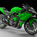 Green And Black Modern High Performance Sports Motorcycle On