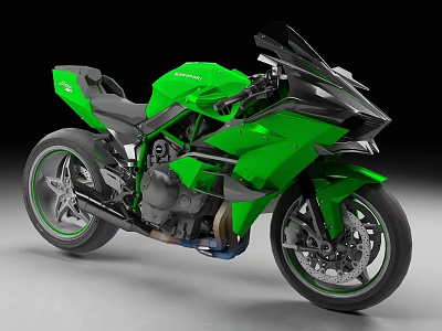 Green And Black Modern High Performance Sports Motorcycle On 3d model
