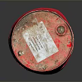 Red Metal Barrel As Household Storage Container With Ring Structure And Label