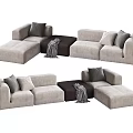 Light Gray Modular Sectional Sofa With Multiple Cushions And Throw Blanket Configurations 3d model