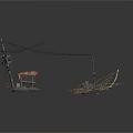 Metallic Scene Components With Cables Orange Basket Metal Frames And Rocky Bases