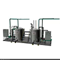 Industrial Equipment Setup with Stainless Steel Tanks Piping Systems and Control Panels