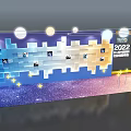 2022 Asia International Summit Display Wall With Blue Background Square Panels And Circular Light Rings
