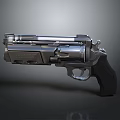 Futuristic Revolver Weapon Featuring Shiny Metallic Finish Black Grip And Modern Design