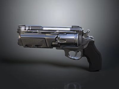 Futuristic Revolver Weapon Featuring Shiny Metallic Finish Black Grip And Modern Design 3d model