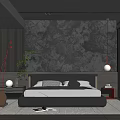 Modern Bedroom Design With Stone Texture Accent Wall Large Bed Brown Chair And Floor Lamps