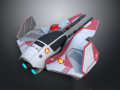 Sleek Futuristic Sci Fi Starfighter With Red White Wings Black Body And Blue Thrusters 3d model