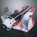 Sleek Futuristic Sci Fi Starfighter With Red White Wings Black Body And Blue Thrusters