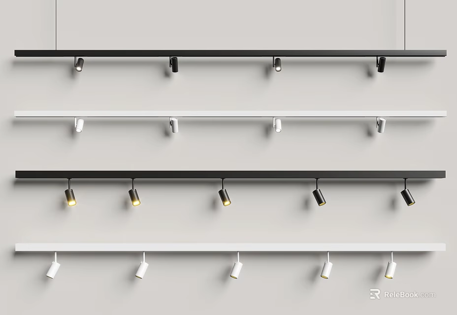 Modern Home Interior Lighting With Different Colors Track Mounted Downlights and Spotlights 3d model 