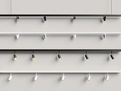 Modern Home Interior Lighting With Different Colors Track Mounted Downlights and Spotlights 3d model