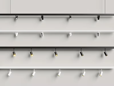 Modern Home Interior Lighting With Different Colors Track Mounted Downlights and Spotlights 3d model