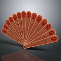 Traditional Wooden Brown Fan Hanging Decor with Red Floral Patterns