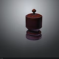 Ornate Red Decorative Storage Jar With Intricate Pattern Lid And Base