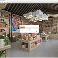 Traditional Craft Store Interior With Wooden Shelves Colorful Paintings And Potted Plants