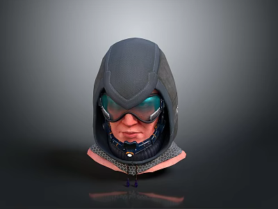 Tactical Weapon Gear Head Model With Gray Hood Green Goggles And Neck Protective Gear 3d model