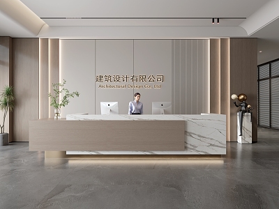 Company Front Desk Background Wall Reception Area Bar Desk Reception Desk Lobby Simple Lobby 3d model