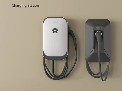 Public Electric Vehicle Charging Station Wall Mounted Units With Charging Cables 3d model