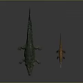 Green Crocodile with Open Mouth and Small Lizard with Long Tongue on Gray Background
