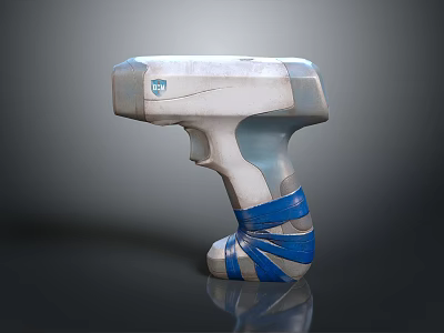 Handheld Scanner With Blue And White Body And Blue Tape Wrapped Handle 3d model