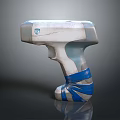 Handheld Scanner With Blue And White Body And Blue Tape Wrapped Handle