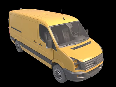 Yellow Commercial Van 3D Model Exterior Design With Black Accents Front View 3d model
