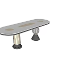 Elegant Oval Dining Table With Smooth Top And Unique Black White Patterned Legs