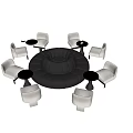 Modern Circular Black Sofa And Coffee Table Set With Light Colored Chairs 3d model