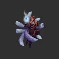 Orange Haired Female Character With Purple Petal Like Creature Holding Blue Glowing Magic Orb