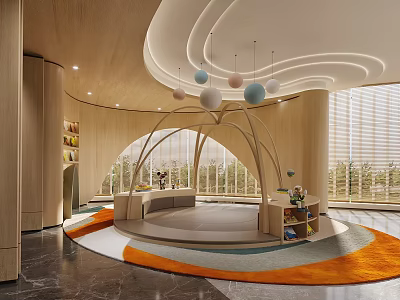 Modern Kids Play Area With Curved Ceiling And Colorful Lights 3d model