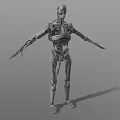 Detailed Robotic Game Movie Character With Mechanical Skeleton Standing Pose