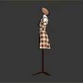 Plaid Dress With Number 21 Hat On Mannequin Wooden Stand