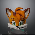 Cute Cartoon Fox Head Figurine With Orange Ears Green Eyes And White Beard