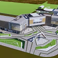 Modern Commercial Street With Contemporary Buildings Plaza And Green Pedestrian Areas