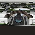 Modern Architectural Entrance Gate Design With Circular Water Feature And Landscaped Walkways