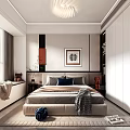 Modern Bedroom Interior With King Size Bed Framed Artwork Window Curtains And Built In Wardrobe