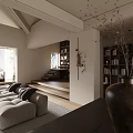 Modern Minimalist Loft Living Room With Sofa Natural Light And Bookshelves