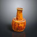 Yellow Carved Vase With Intricate Red Patterns And Decorative Sculpture Design