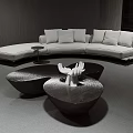 Modern Curved Sofa With Cushions And Irregular Coffee Table Set Interior Design 3d model