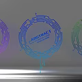 Abstract Lines in Circular Tech Inspired Design with Colorful Circuit Board Elements