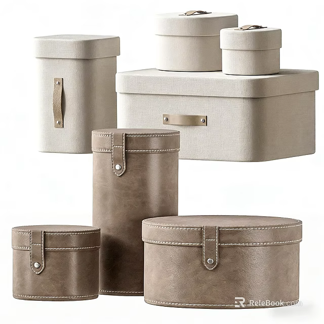 Stylish Storage Boxes Featuring Cylindrical And Square Shapes With Metal Accents 3d model 