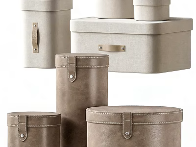 Stylish Storage Boxes Featuring Cylindrical And Square Shapes With Metal Accents 3d model