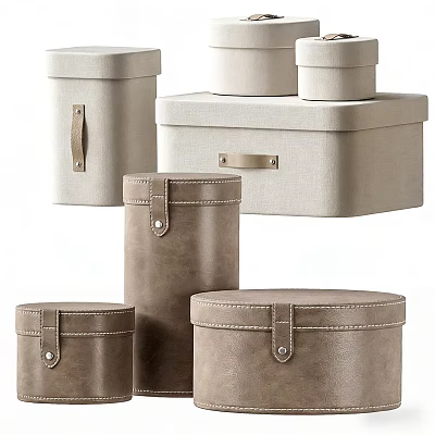 Stylish Storage Boxes Featuring Cylindrical And Square Shapes With Metal Accents 3d model