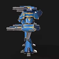 Futuristic Blue Intelligent Machine Featuring Yellow Accents And Mech Style Weapons Design